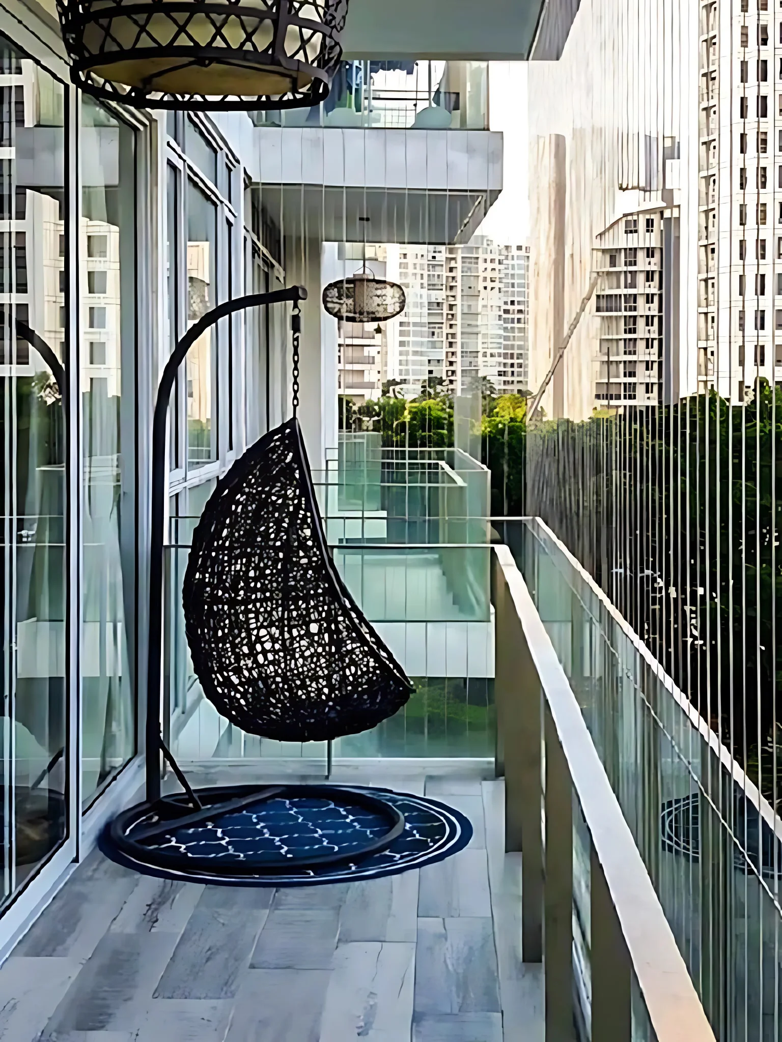 High-rise residential balconies fitted with safety grills